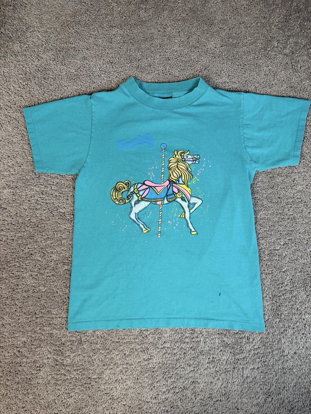 Vintage Knoebels Amusement Park Mens M Blue Carousel Horse Pennslyvania 80s